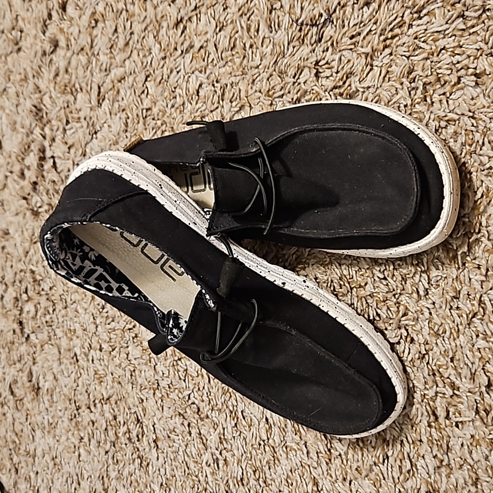Hey Dude Women’s Black Canvas Casual Flats with White Sole